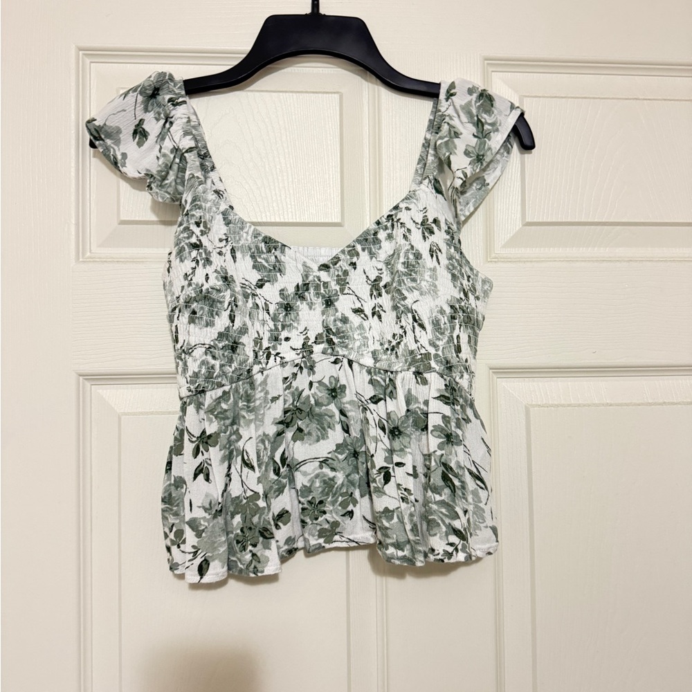 Hollister Green Floral Blouse